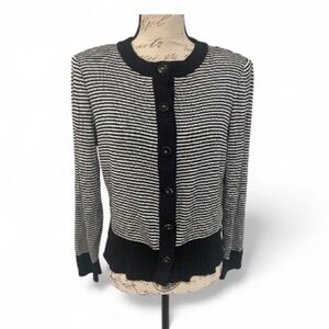 St. John Striped Button-Front Cardigan Sweater | Medium 73% RAYON
27% WOOL